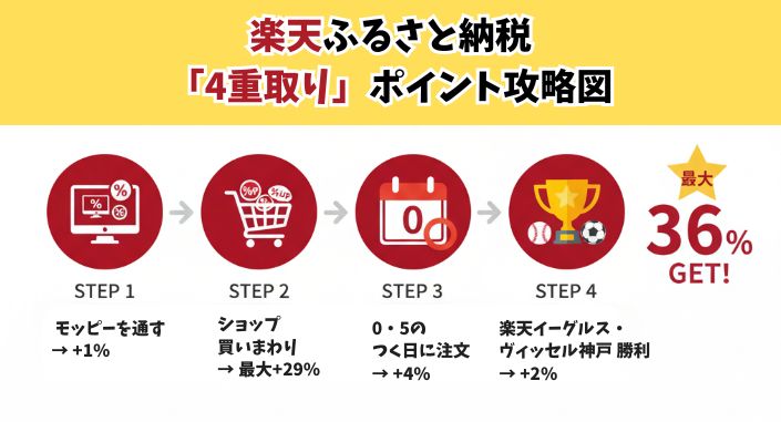 楽天ふるさと納税・四重取りポイント攻略図
